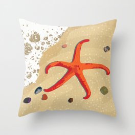 Starfish on Beach Throw Pillow