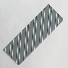 [ Thumbnail: Gray, Dark Slate Gray, and Light Cyan Colored Striped/Lined Pattern Yoga Mat ]