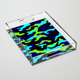 Camouflage Pattern Neon Green Black Blue Navy Acrylic Tray