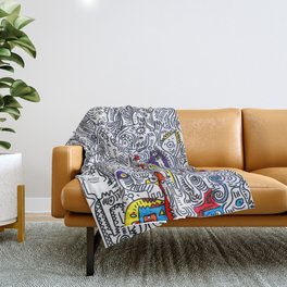 Pattern Doddle Hand Drawn  Black and White Colors Street Art Throw Blanket