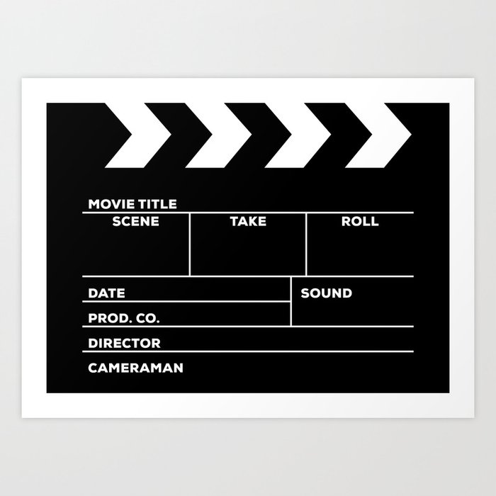 Movies Director Filmmaker Movie Slate Film Slate Clapperboard Black White  Art Print by Art Heart Home and Fashion