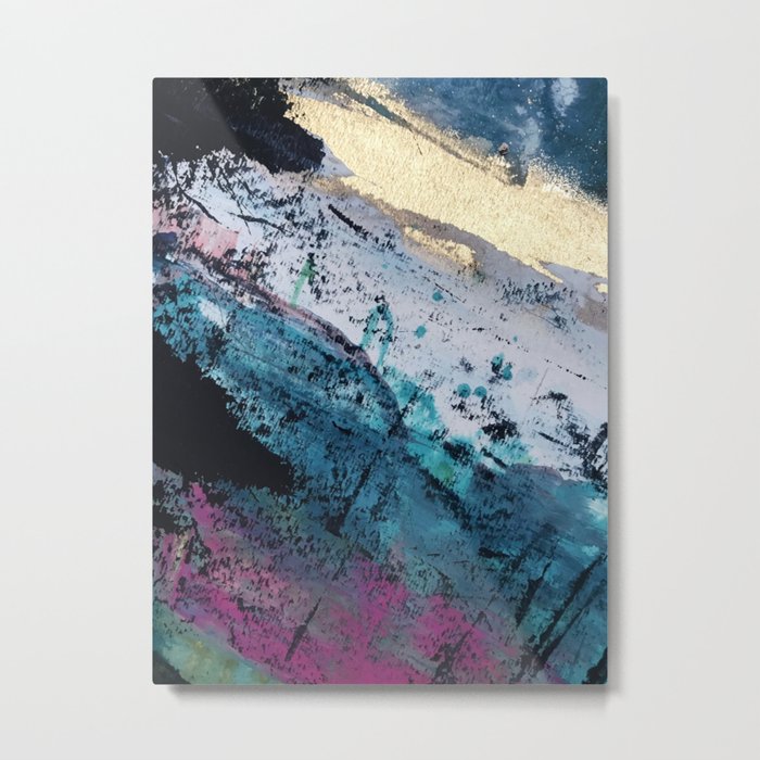 Twilight [2]: a beautiful, abstract watercolor + mixed-media piece in blue, gold, purple, + pink Metal Print