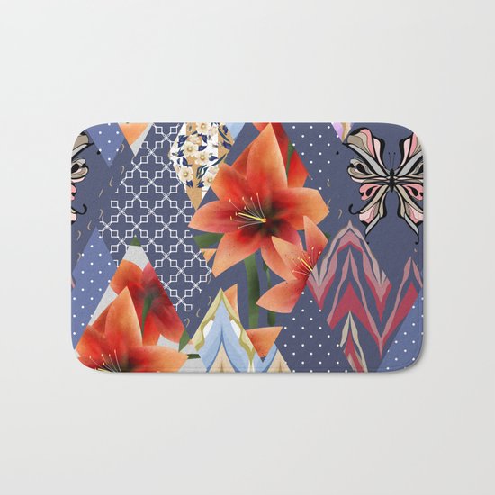 A series of "Favorite patchwork". Lilies with blue fabrics. Bath Mat