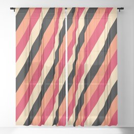 [ Thumbnail: Crimson, Tan, Black, and Coral Colored Lines/Stripes Pattern Sheer Curtain ]