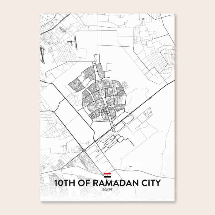 10th of Ramadan City, Egypt Light City Map Canvas Print by IMR Designs Society6