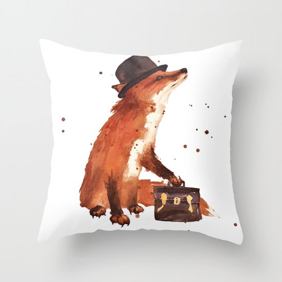 Fox in hat, office decor, gift for the boss, fox, fox painting, British fox Throw Pillow