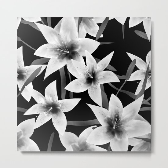 White lilies on a black background . Metal Print