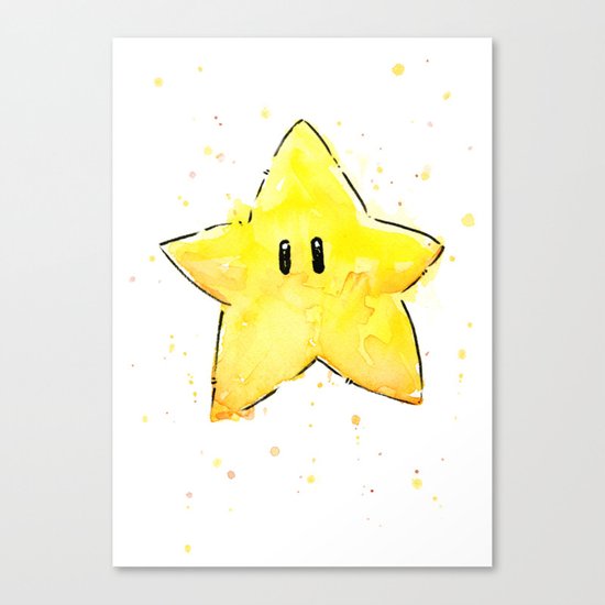 Invincibility Star Mario Watercolor Geek Gamer Art Canvas Print