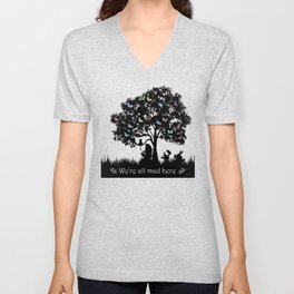 We're All Mad Here III - Alice In Wonderland Silhouette Art V Neck T Shirt