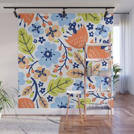 Baby Blue Flower Pattern Wall Mural