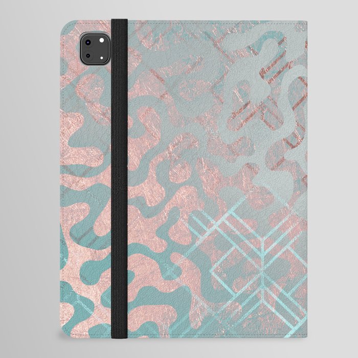 Geometric Pink Teal Rose Gold Ombre Animal Print iPad Folio Case