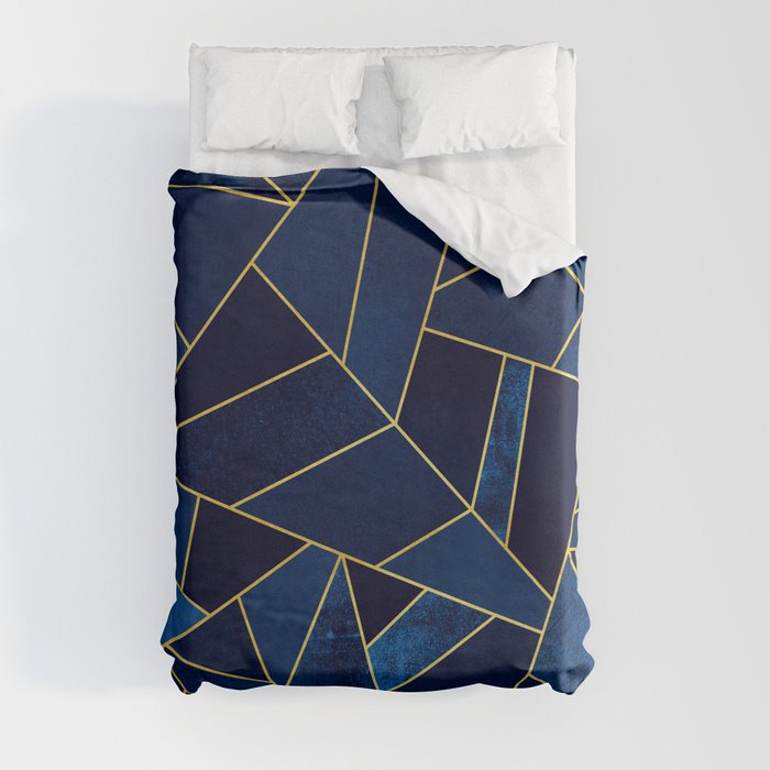 Blue stone with yellow lines Duvet Cover