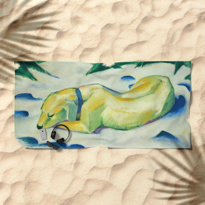 Franz Marc Dog Lying In The Snow Beach Towel By Alexandra Arts