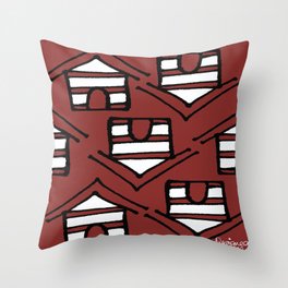 Crazy Huts Deep Red Throw Pillow