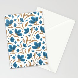 Cerulean blue and copper floral pattern Stationery Card