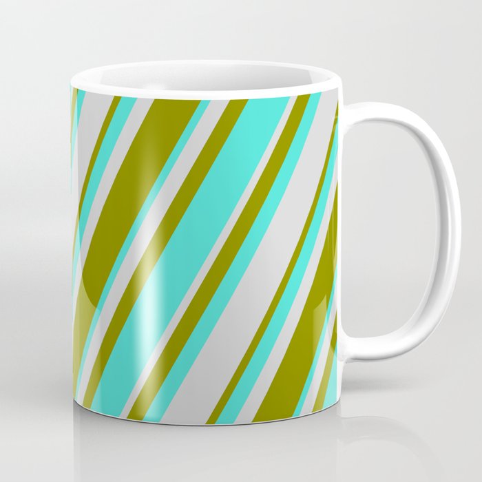 Turquoise, Light Grey & Green Colored Lines/Stripes Pattern Coffee Mug