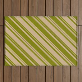 [ Thumbnail: Tan & Green Colored Striped/Lined Pattern Outdoor Rug ]