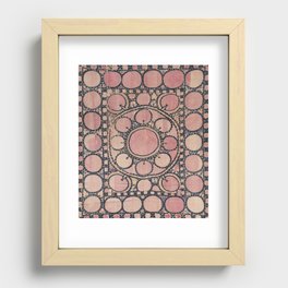 Antique Blush Pink Suzani Silk Palak Carpet Print, Vintage Abstract Uzbek Carpet Recessed Framed Print
