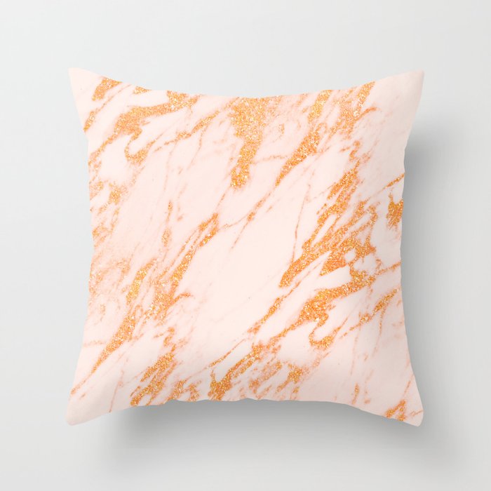 Gold Marble - Intense Rose Gold Glitter Metallic Marble Throw Pillow