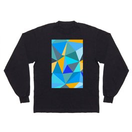 Eome - Colorful Geometric Triangle Art Design Pattern in Blue Long Sleeve T-shirt