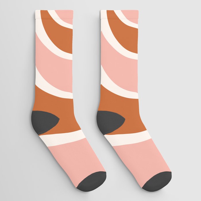 Floral Abstract Shapes 11 in Terracotta Beige Pink Socks