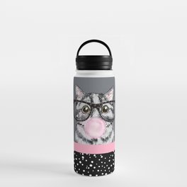 Nerdy Bubblegum Cat with Glasses Water Bottle
