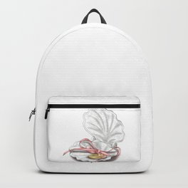Wedding rings in a white shell and pink ribbon Backpack
