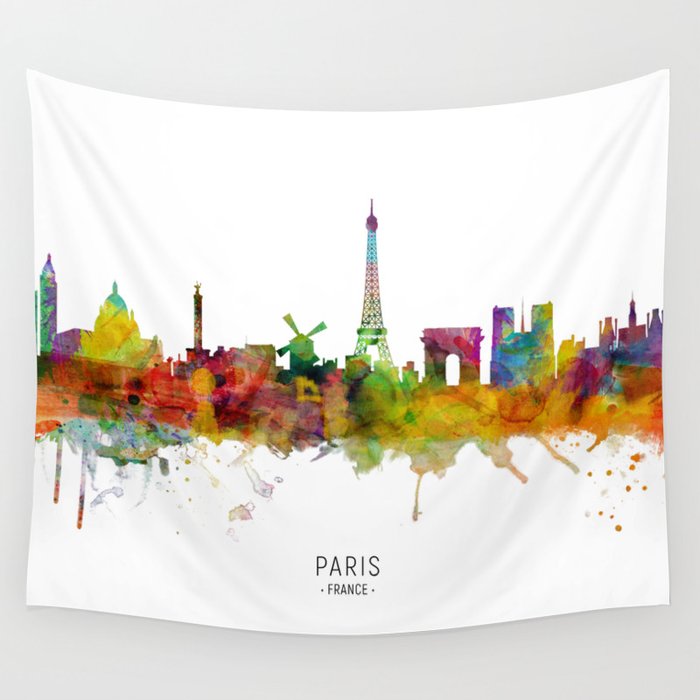 Paris France Skyline Wall Tapestry