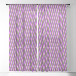 [ Thumbnail: Dark Orchid, Violet, and Green Colored Striped Pattern Sheer Curtain ]