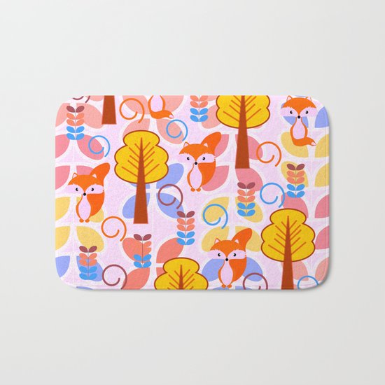 Cute foxes in a magical forest Bath Mat