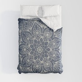Boho Mandala, Flower, Navy Blue Comforter