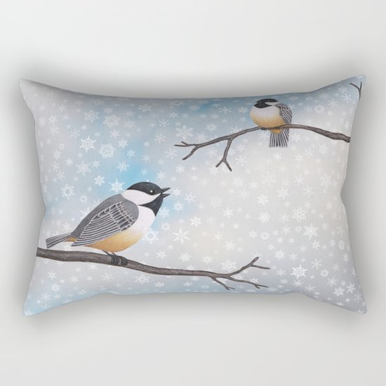 chickadees in snow Rectangular Pillow