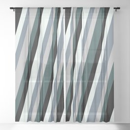 [ Thumbnail: Mint Cream, Slate Gray, Grey, Dark Slate Gray & Black Colored Pattern of Stripes Sheer Curtain ]