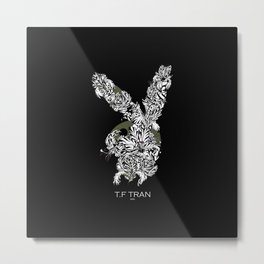 T.F TRAN CLASSIC FLORALS EASTER BUNNY BLACK EDITION Metal Print | Easter, Black And White, Graphite, Pattern, Floral, Fashion, Lifetsyle, Pop Art, Iris, Illustration 