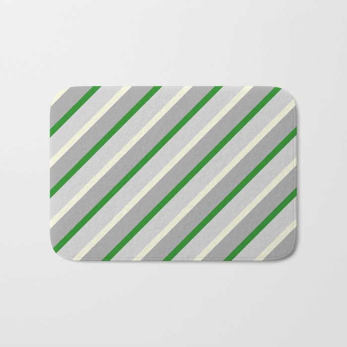 Forest Green, Light Gray, Beige, and Dark Gray Colored Lined/Striped Pattern Bath Mat