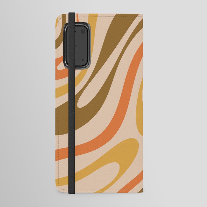 Wavy Loops Abstract Pattern in Retro Brown Orange Beige Android Wallet Case