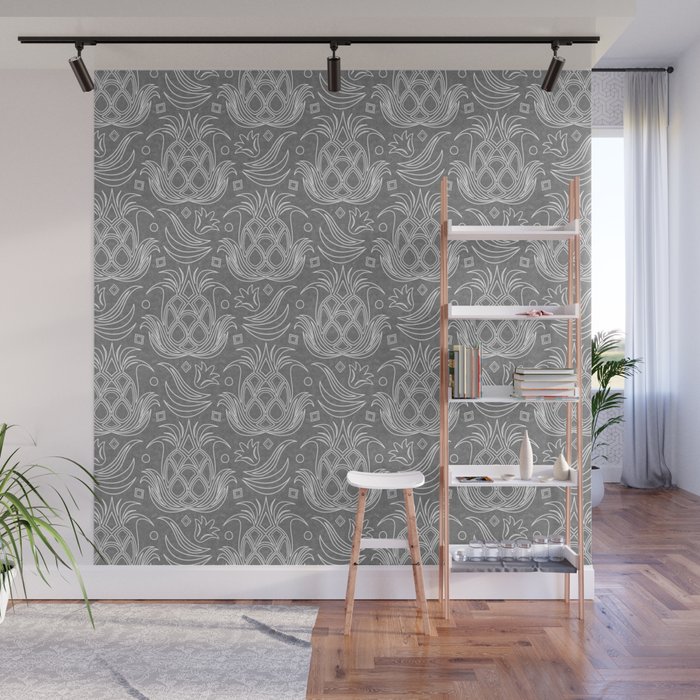 Pineapple Deco // Textured Grey Wall Mural