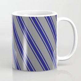 [ Thumbnail: Gray & Midnight Blue Colored Lined Pattern Coffee Mug ]