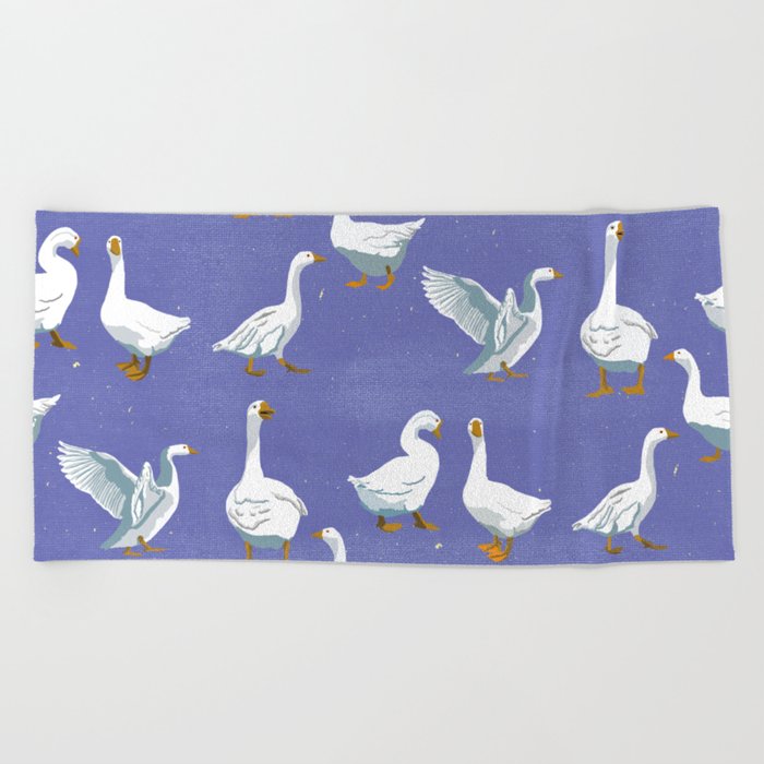 Gaggle of Geese pattern in Very Peri Beach Towel