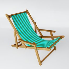 [ Thumbnail: Sea Green & Aqua Colored Stripes Pattern Sling Chair ]