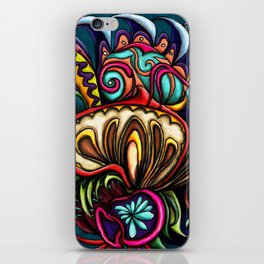 Chameleon on mushroom painting, colorful abstract nature iPhone Skin