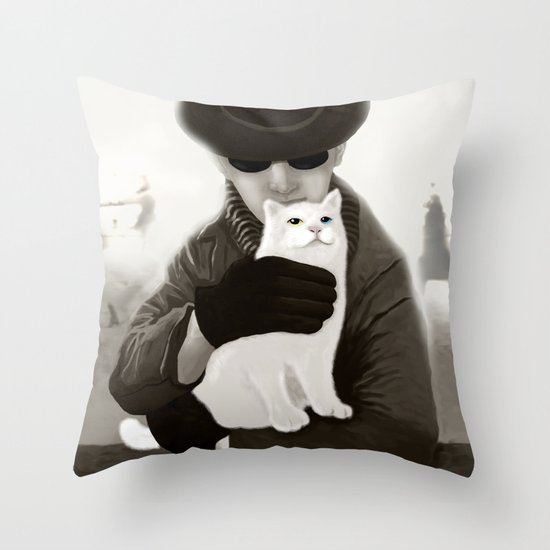 Cat and Alien Throw Pillow