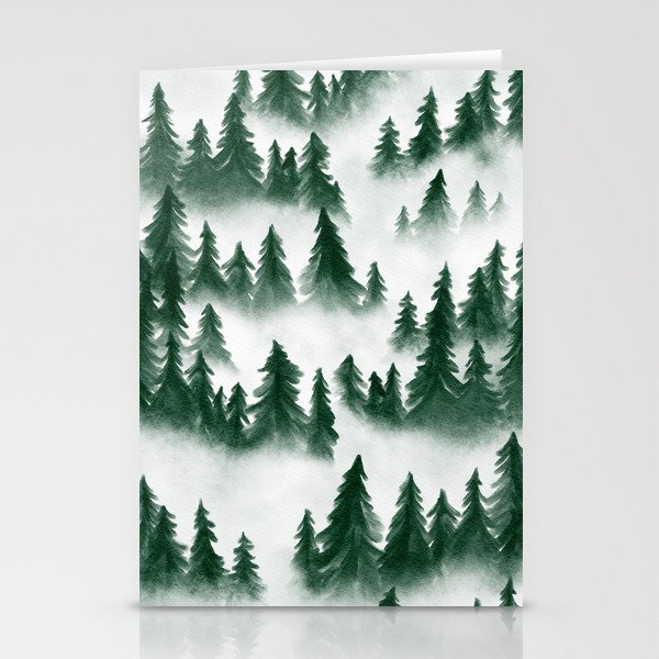 Green Forest Cover in Mist Wanderlust Nature Stationery Cards