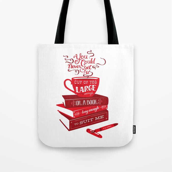 Tea & Books (C.S Lewis) - red Tote Bag