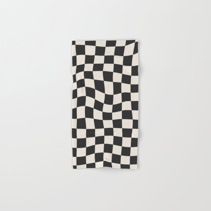 Black and White Wavy Checkered Pattern Hand & Bath Towel