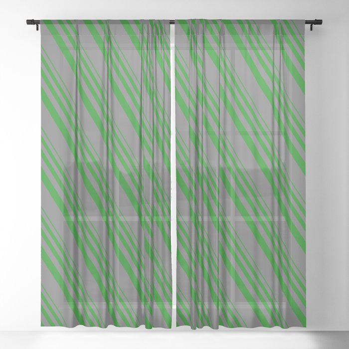 Green & Dim Grey Colored Stripes/Lines Pattern Sheer Curtain