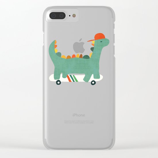 Dinosaur on retro skateboard Clear iPhone Case