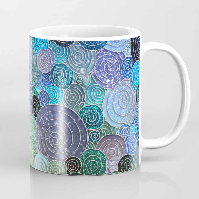 Abstract blue & green glamour glitter circles and polka dots for ladies Coffee Mug