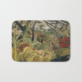 Tiger in a Tropical Storm or Surprised! Bath Mat | Oil, Cat, Bohemian, Bigcat, Painting, Asian, Jungle, Vintage, Colorful, French 
