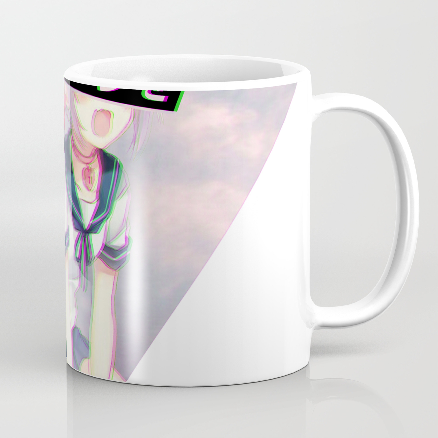 Cat Girl Neko Glitch Sad Japanese Anime Aesthetic Coffee Mug By